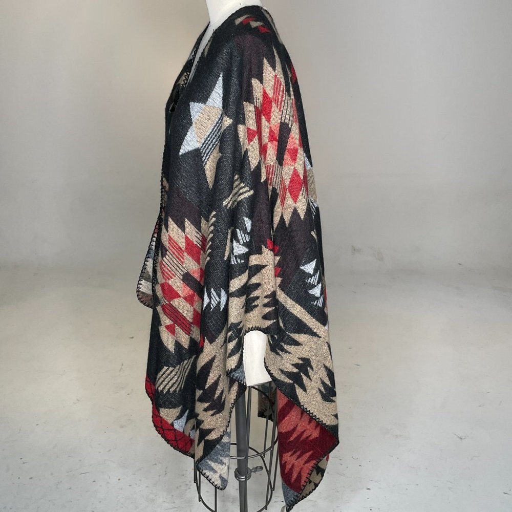 Soft Surroundings Multi Whistler Reversible Southwestern Aztec Poncho Ruana Cape - Picture 5 of 10